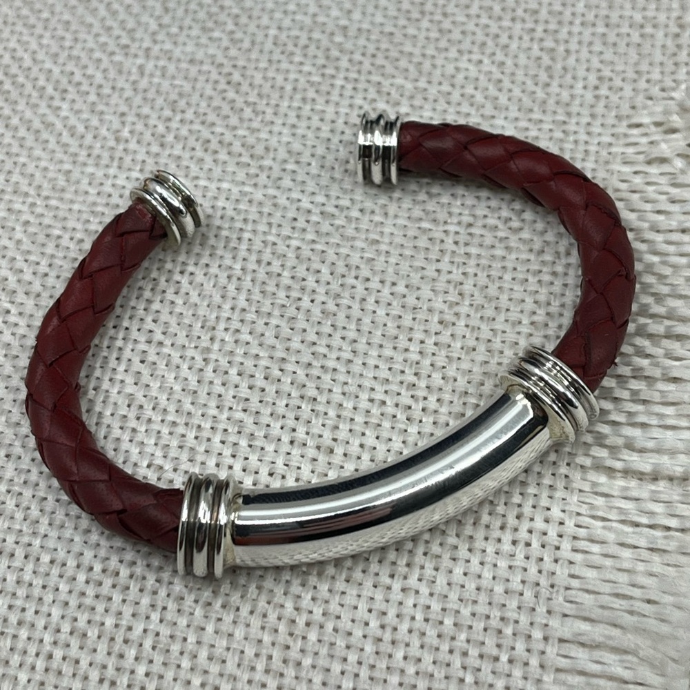 Vintage Joseph Esposito Sterling Silver & Red Leather Cuff - Picture 9 of 17